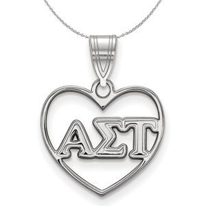Sterling Silver Alpha Sigma Tau Heart Greek Necklace - 16 Inch